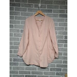 Sigred Olsen Women Light Pink Linen Top Tunic‎ Roll Tab Sleeve Size Medium